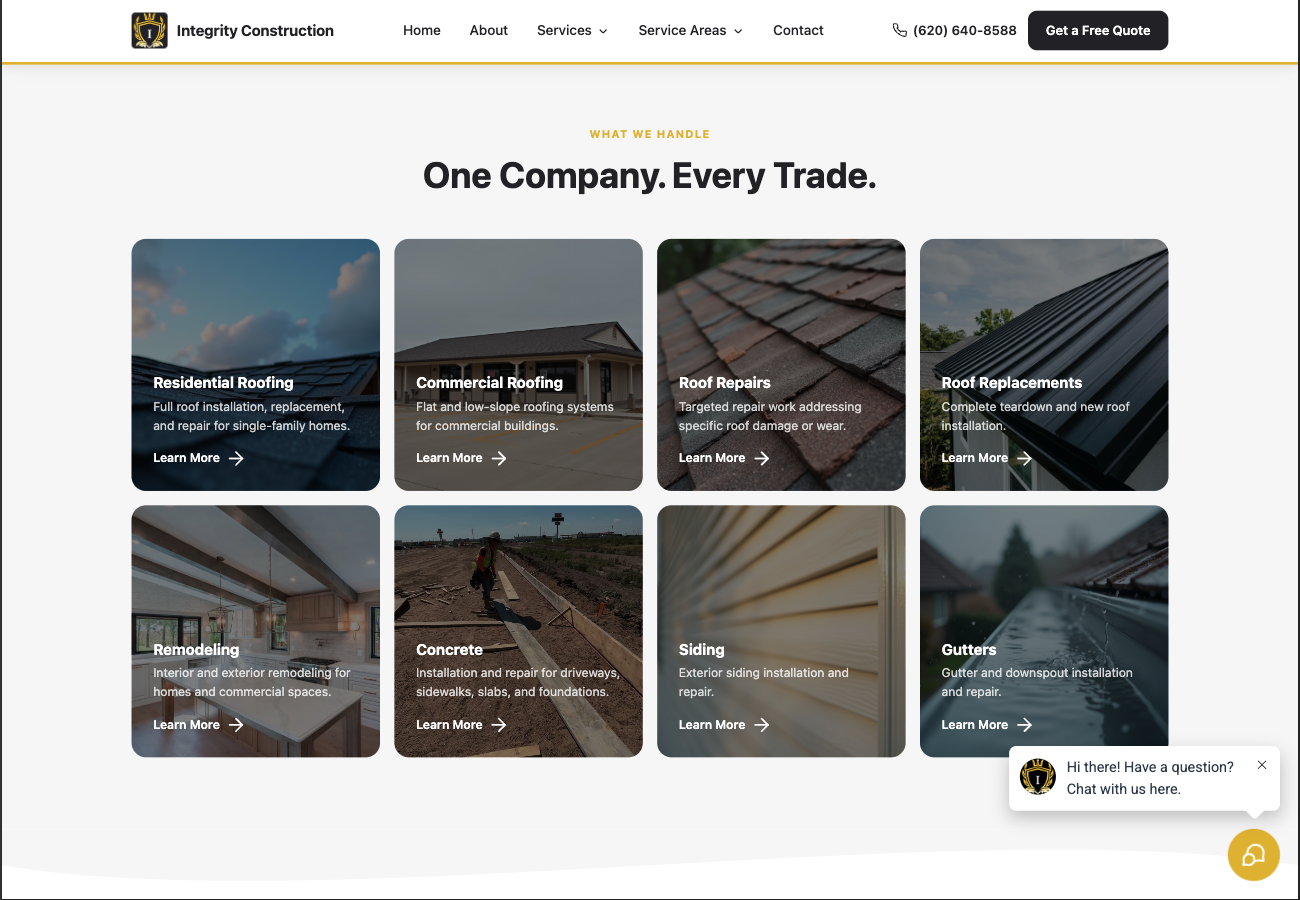 Integrity Construction services grid screenshot